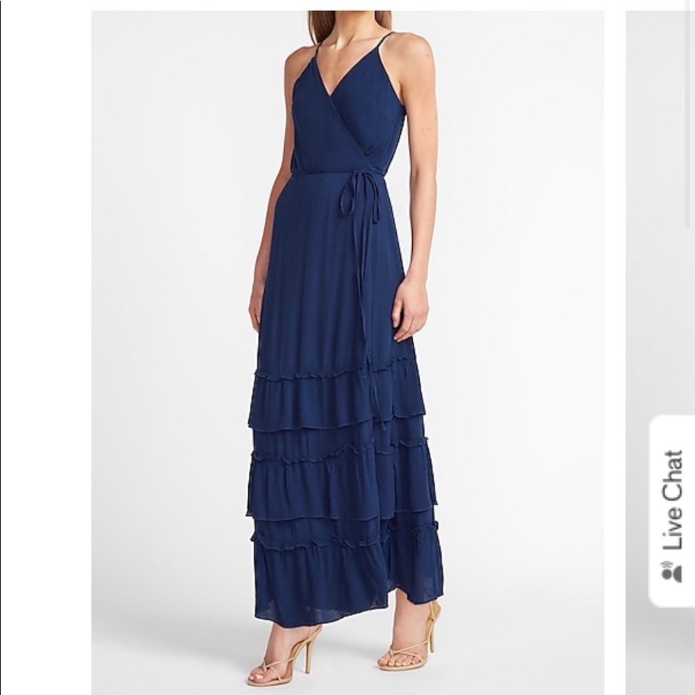 Express tiered wrap front maxi dress